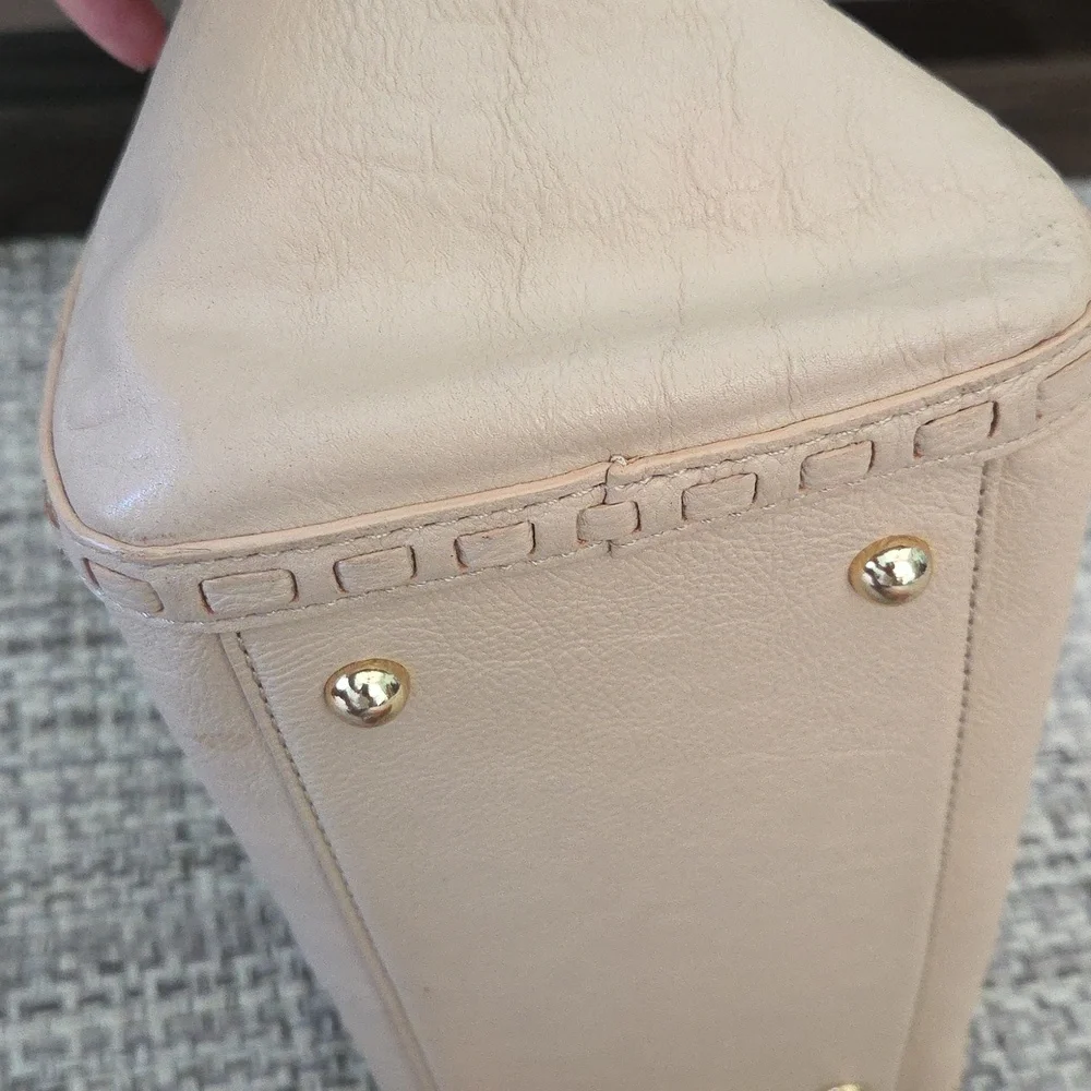 Vintage DKNY Beige Leather Whipstitch Flap Top Handle Satchel Bag